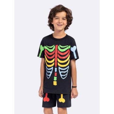 Imagem de Pijama Manga Curta Masculino Esqueleto Color Brilha no Escuro - Veggi,