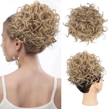 Imagem de Lommel Coque Bagunçado, Coque Cacheado Bagunçado, Leve, Fofo, Coque Para Cabelos Curtos E Finos, Elásticos, Extensões De Cabelo Naturais E Macias, Rabo De Cavalo Para Mulheres, Uso Diário (Loiro Ch