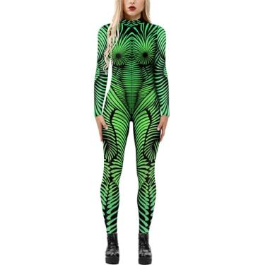 Imagem de FEOYA Fantasia feminina de esqueleto, fantasia de festa de Halloween, estampa de caveira, macacão assustador, Estilo-11, M