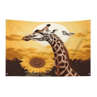 Imagem de Bandeira com quatro furos bandeiras para todos os climas girafa e girassol impresso bandeira decorativa bandeiras de poliéster adequadas para uso interno e externo 89 x 159 centímetros