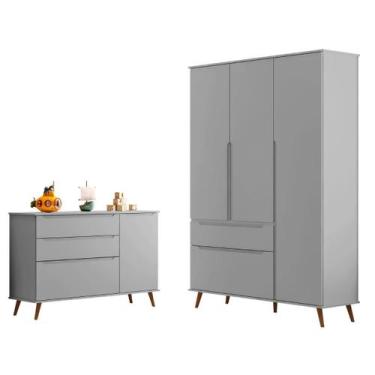 Imagem de Conjunto Infantil Comoda e Guarda Roupa Melinda MDF Cinza Pheonix Baby