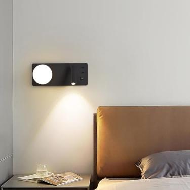 Imagem de GZZBMY Lâmpada de parede interna LED com 2 interruptores luzes de leitura arandela de parede giratória ajustável com portas USB carregador luz de parede de cabeceira para quarto sala de estar hotel
