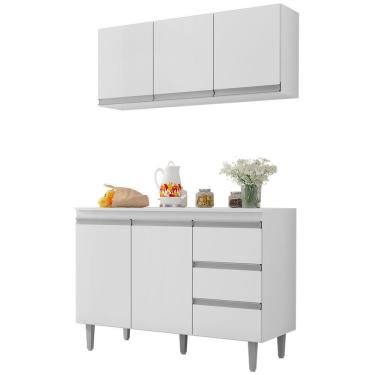 Imagem de Kit Armário Aéreo E Balcão De Pia Sem Tampo 120 Cm Adriana Branco