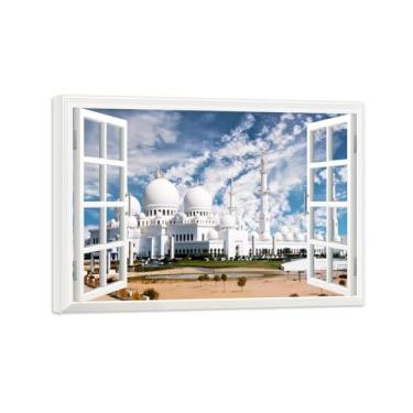 Imagem de Impressões Janela Falsas-Nuvens Edifícios-Paisagem Urbana Pinturas em Tela-Quadro para Decoração Sala de Estar Tela Embrulhada 50x70cm