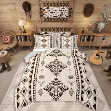 Imagem de Erosebridal Conjunto de cama solteiro asteca boêmio, para casa, damasco ocidental, para quarto de meninos, meninas, mulheres, homens, vintage, estilo barroco vitoriano, colcha geométrica tribal