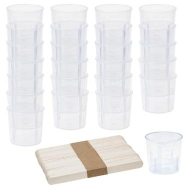 Imagem de Shapenty 24 peças de copos medidores graduados de plástico de 30 ml com 50 peças de palitos de madeira para agitação de artesanato para joias de resina epóxi, molde de fundição, fabricação de tinta a