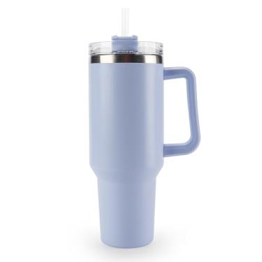 Imagem de OCEANPAX Copo de 1,134 g com alça à prova de derramamento, caneca de café de viagem, copos de aço inoxidável reutilizáveis, adequados para porta-copos de carro sem canudo (azul)