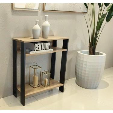 Imagem de Aparador Mesinha Mesa De Apoio Mesa De Impressora Escritório Sala Cozinha Refeitório Preto Com Amadeirado Claro