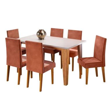 Imagem de Mesa De Jantar Retangular Viero Milão Com 6 Cadeiras Vênus Mel-blonde-terracota
