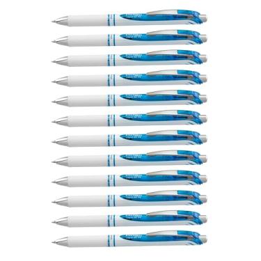 Imagem de Pentel Caneta de gel líquido retrátil EnerGel, ponta de metal (0,7 mm), linha média, destaque azul celeste, tinta azul celeste, pacote com 12 (BL77PW-S)