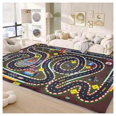 Imagem de JUFORHQC Tapete infantil, tapete de quarto infantil, tapetes de corrida de estrada, tapetes de vida de cidade ferroviária, tapetes laváveis e antiderrapantes. (carmesim, 78,7 x 119,4 cm)