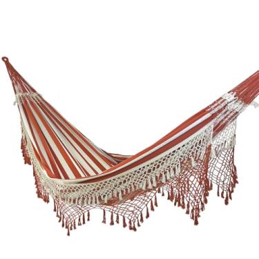 Imagem de Rede de Dormir e Descanso Duquesa Casal Extra 100% Algodão Jaguaruana. (Telha e Bege)