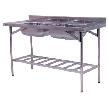 Imagem de Pia Industrial Benfati Inox 430 200x60cm Paneleiro Gradeado com 2 Cuba
