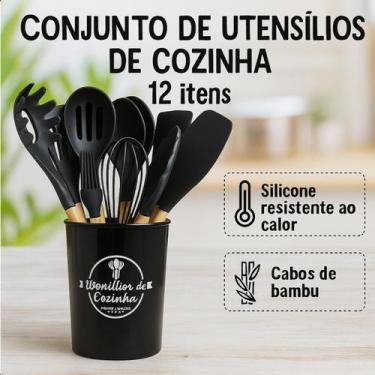 Imagem de Jogo Talheres Cozinha Silicone e Madeira 12 Peças Profissional - ROMI