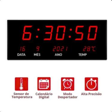 Imagem de Relógio LED Digital de Parede com Funções de Alarme e Hora para Escrit