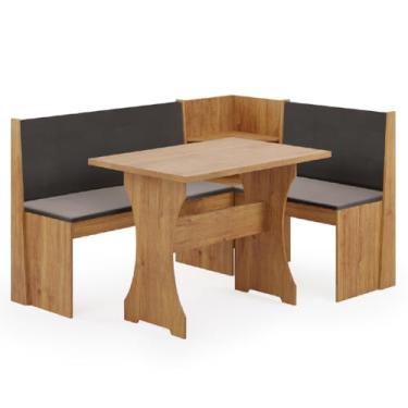 Imagem de Conjunto Sala de Jantar Mesa com Canto Alemão Arnis Madeirado/Cinza Veludo