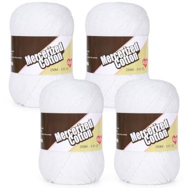 Imagem de Katech Fio de algodão 100% mercerizado para crochê e tricô – Soft Sport Weight CYC #2, 4 novelos de 100 g (100 g), fio de crochê ideal para panos de prato, roupas de bebê, meias, cachecóis (branco