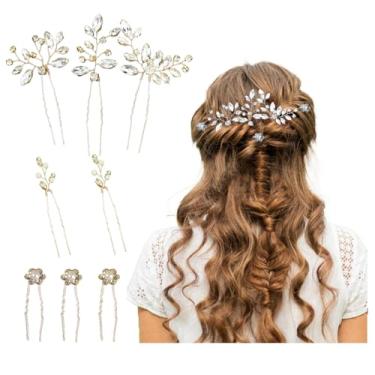 Imagem de Conjunto de 8 peças de grampos de cabelo de folha dourada para noivas e damas de honra, acessórios de casamento