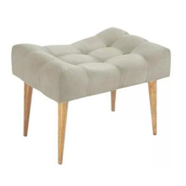 Imagem de Puff banqueta retangular bege pé palito com detalhe em costura - Roggi