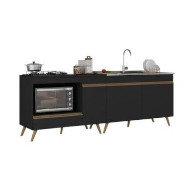 Imagem de Kit Balcão Cozinha para Cooktop/forno 105cm e Gabinete Pia 120cm Veneza Multimóveis Mp2290 Preto/dourado