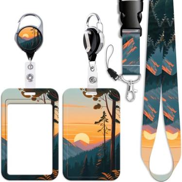 Imagem de Cordão de crachá de identificação do pôr do sol com clipe retrátil de montanha para chaveiro fofo para crachá de identificação, chaves para mulheres e homens, professores, suporte de identificação