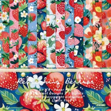 Imagem de 24 folhas de papel de scrapbook com padrão de frutas, 15 x 15 cm, cartolina unilateral para álbum de fotos faça você mesmo, papel decorativo (frutas vermelhas)