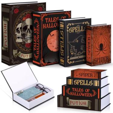 Imagem de Sabary Conjunto de 4 caixas decorativas de livros falsos empilhadas para mesas de centro, estantes domésticas modernas, decoração de artesanato DIY (estilo caveira)