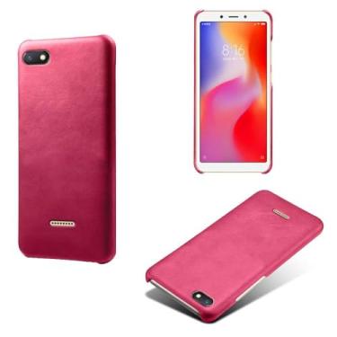 Imagem de Capa para Xiaomi Redmi 6A,Proteção contra quedas,Casca de volta de cor sólida simples,Design de couro de imitação de plástico-Rose
