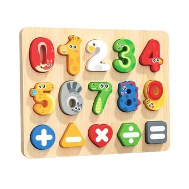 Imagem de YIJU Quebra-cabeça de números de animais de madeira, jogo de correspondência, brinquedos educativos para crianças de 1 a 2 anos, jardim de infância