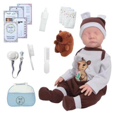 Imagem de Bebê Reborn Realista Masculino Com Bolsa Capivara Pelúcia - Cegonha Re