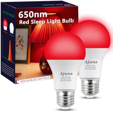Imagem de Lâmpada LED vermelha para dormir, regulável, lâmpada 100% azul com bloqueio de luz 650 nm, lâmpadas vermelhas promotoras de melatonina, lâmpadas com base A19 7W E26 para quarto, berçário, 2 pacotes