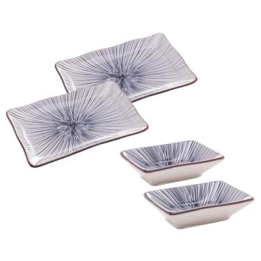 Imagem de Conjunto 2 Porta Shoyu + 2 Pratos Porcelana Koji Azul – Elegância e Funcionalidade para Sushi