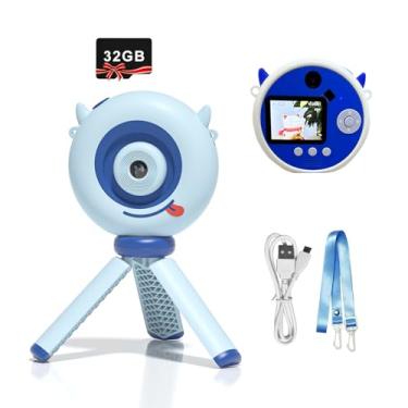 Imagem de Câmera infantil com tripé, brinquedos para câmera infantil com lente flip-up para selfie e vídeo, leitor de MP3, presentes de aniversário de Natal para meninos e meninas, cartão SD 32G incluído