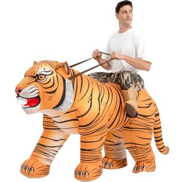 Imagem de One Casa Fantasia inflável para adultos, traje de tigre inflável, fantasia de Dia das Bruxas para homens e mulheres, Amarelo, 72INCH