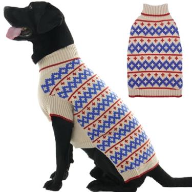 Imagem de IKIPUKO Suéter de malha para cães de médio e grande porte com orifício para coleira roupas de inverno para cães de gola rolê quente pulôver de Natal menino menina