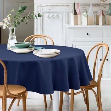 Imagem de XWZO Toalha de mesa redonda de poliéster dobrável de 178 cm, capa de mesa redonda à prova d'água, à prova de respingos, para cozinha, jantar, casamento, piquenique ao ar livre, festa buffet, azul