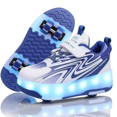 Imagem de Ylllu Tênis infantil atualizado de patins de 4 rodas com LED recarregável por USB e carregador moderno para meninas, meninos e crianças, Azul-4 rodas-a-2, 20