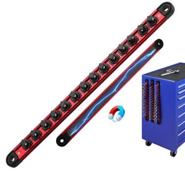 Imagem de Trilho organizador de soquete magnético de 9,5 cm, trilho de soquete de liga de alumínio, suporte de soquetes resistentes com 14 clipes, bandeja de ferramentas com clipe giratório de 360°, organizador