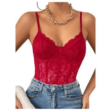 Imagem de Bodysuit Milumia, espartilho feminino de renda floral de malha transpa