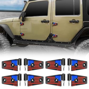 Imagem de Kit de dobradiça de porta de alumínio compatível com acessórios esportivos Jeep Wrangler JK JKU Unlimited Rubicon Sahara 2017-2018, 8 peças (preto - bandeira - colorido)