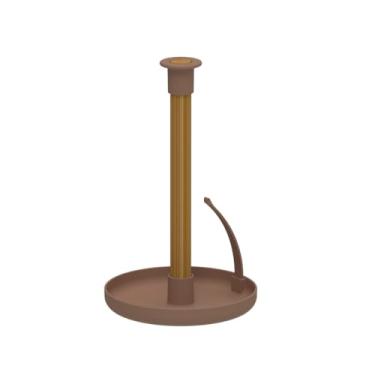 Imagem de Porta Papel Toalha de Bancada com Haste de Bambu 24cm para Mesa Posta Cozinha com Base Elevada e Suporte Universal (Marrom)