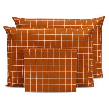 Imagem de Jogo de Lençol Queen 3 peças Estampado c/Ponto Palito Percal 180 fios - 40 CM DE ALTURA (GEOMÉTRICO TERRACOTA)