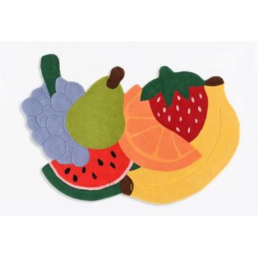 Imagem de Restoration and Renovation Tapete colorido de lã adornado à mão em forma de fruta – design de várias frutas, tapete de área macio e durável para quarto de crianças, sala de jogos, cozinha e decoração