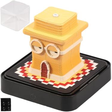 Imagem de Calendário Time Piece, calendário de mesa 3D 2025 com luz de LED, calendário artístico de memorandos 3D, bloco de notas de arte em papel para decoração de mesa de Natal, Halloween, decoração de mesa