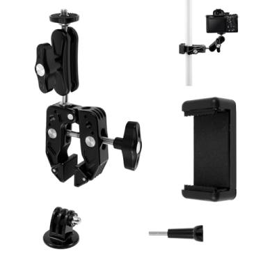 Imagem de Braçadeira de montagem para câmera, braço mágico de cabeça esférica dupla de 7,6 cm 360°, interface de sapata fria, roscas de 1/10.2 cm, adaptador de suporte de ação de telefone para tripé de mesa