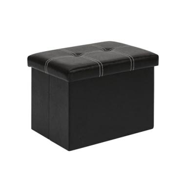 Imagem de B FSOBEIIALEO Cubo otomano dobrável para armazenamento, mesa de centro de assento para os pés de couro sintético, preto 42 x 32 x 32 cm