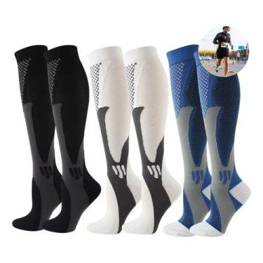 Imagem de Kit 3 Pares Meia De Compressão Esportiva Cano Alto 3/4 Corrida Ciclism