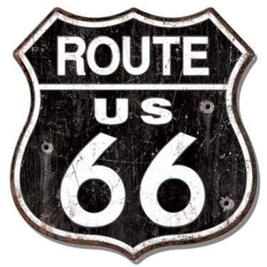 Imagem de Desperate Enterprises Route 66 Placa de alumínio em relevo premium envelhecida - Placas de garagem vintage - Placas de metal vintage nostálgicas - Feito nos EUA