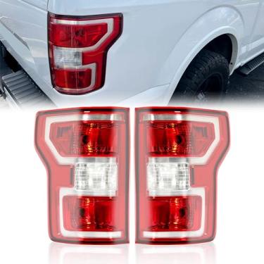 Imagem de HECASA Par de luz traseira compatível com Ford F-150 2018-2020 Substituição de lanternas traseiras esquerda e direita para JL3Z-13405-H JL3Z-13404-H Lente vermelha e plástico cromado