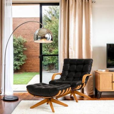 Imagem de Poltrona material sintético Com Braço + Puff Giratória Base Reforçada 